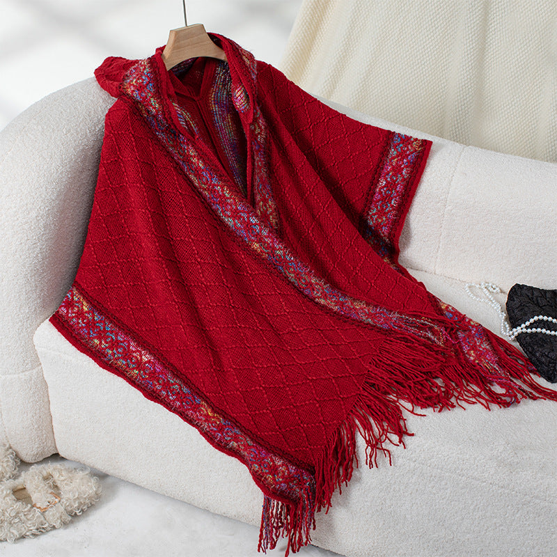 Poncho élégant pour femme avec motif structuré de qualité supérieure et franges Berg-Feldt