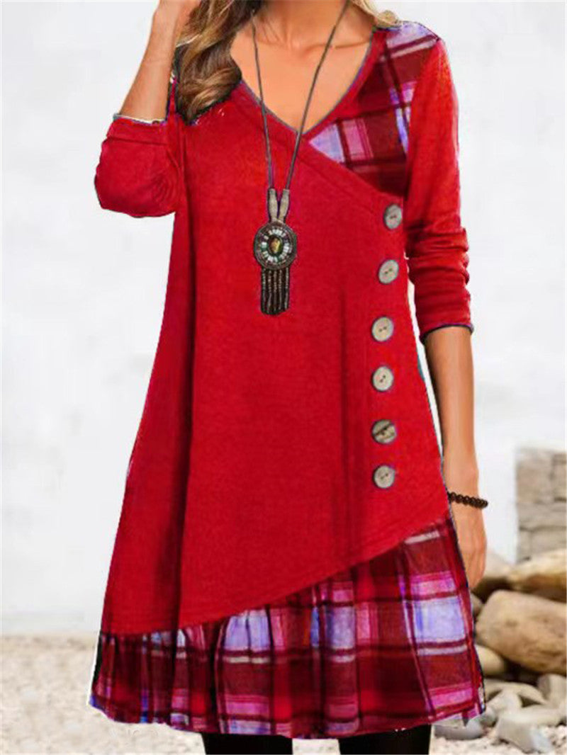 Robe décontractée asymétrique pour femme avec ourlet à carreaux et détails boutonnés Berg-Feldt