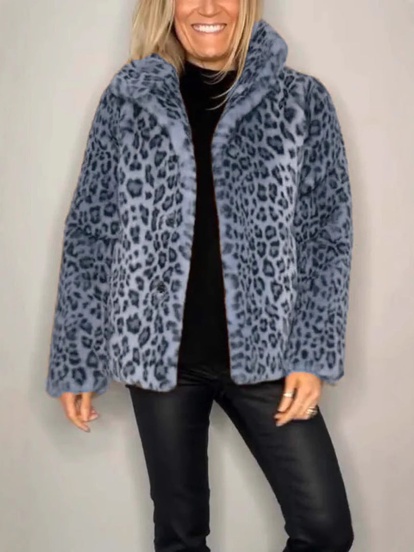 Berg-Feldt | Mantel - Kunstpelz - Oversized Fit - Reverskragen - Leopardenprint