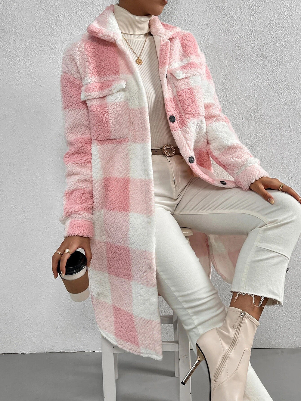 Manteau douillet à carreaux pour femme avec doublure douce et boutonnage Berg-Feldt