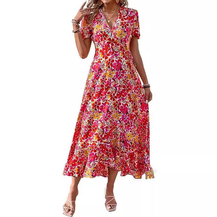 Robe longue élégante pour femme avec col en V et ourlet asymétrique par berg-feldt