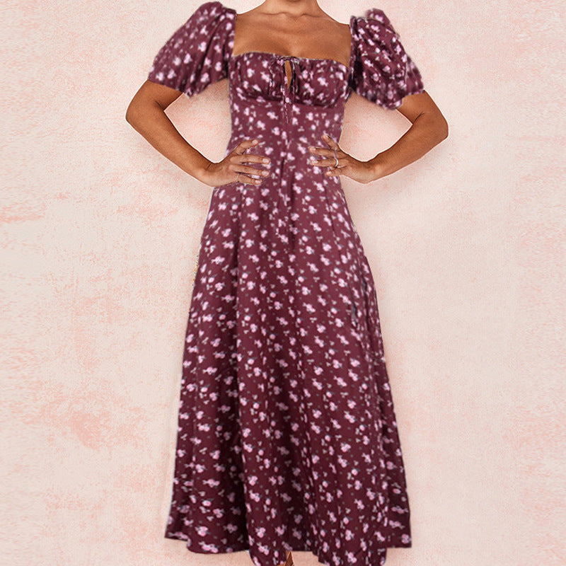 Robe mi-longue pour femme avec manches bouffantes, col en V profond et fente latérale par berg-feldt