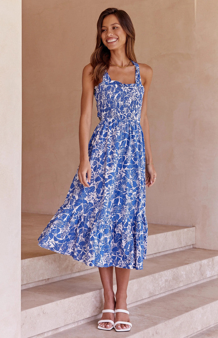 Robe longue smockée à imprimé fleuri Berg-feldt pour femme