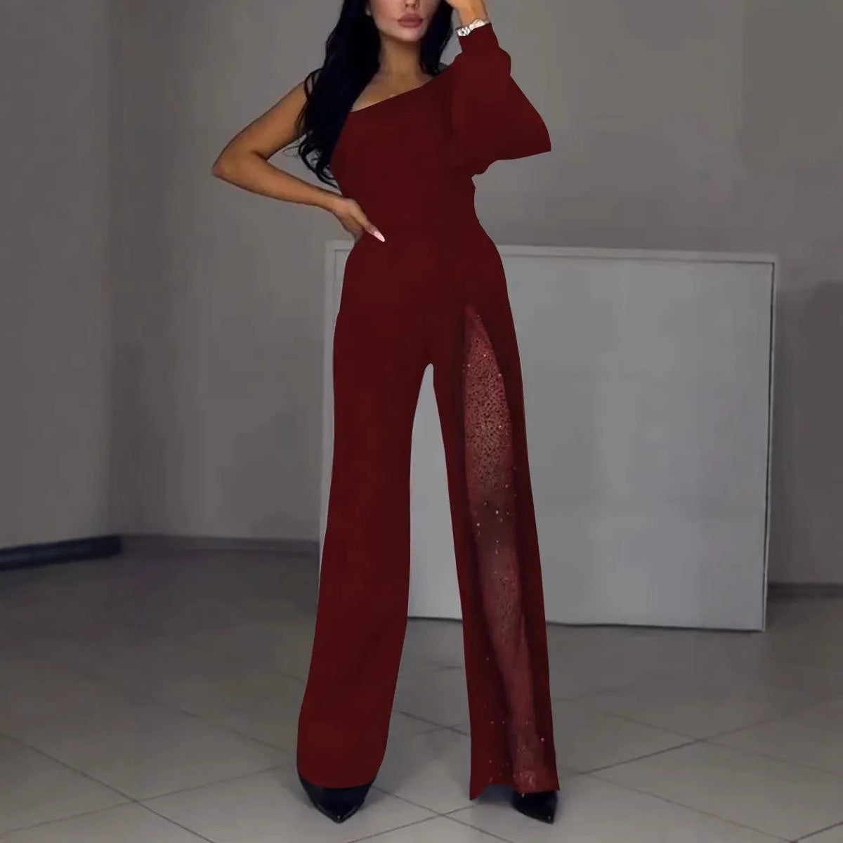 Combinaison asymétrique à panneau de sequins Berg-Feldt pour femme