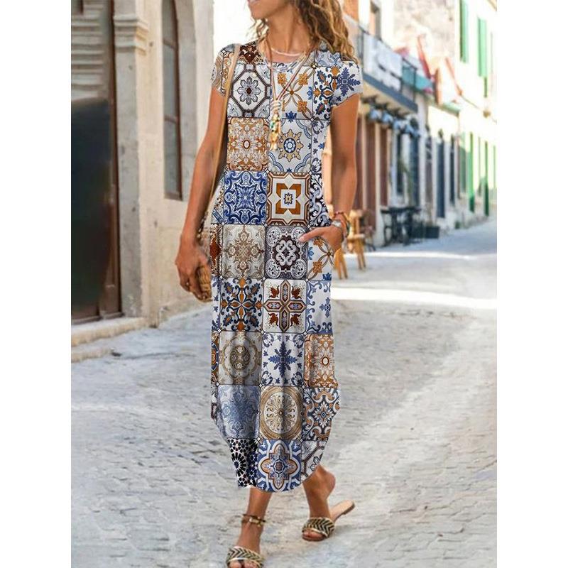 Robe longue pour femme Berg-Feldt avec motif mosaïque exceptionnel et poches