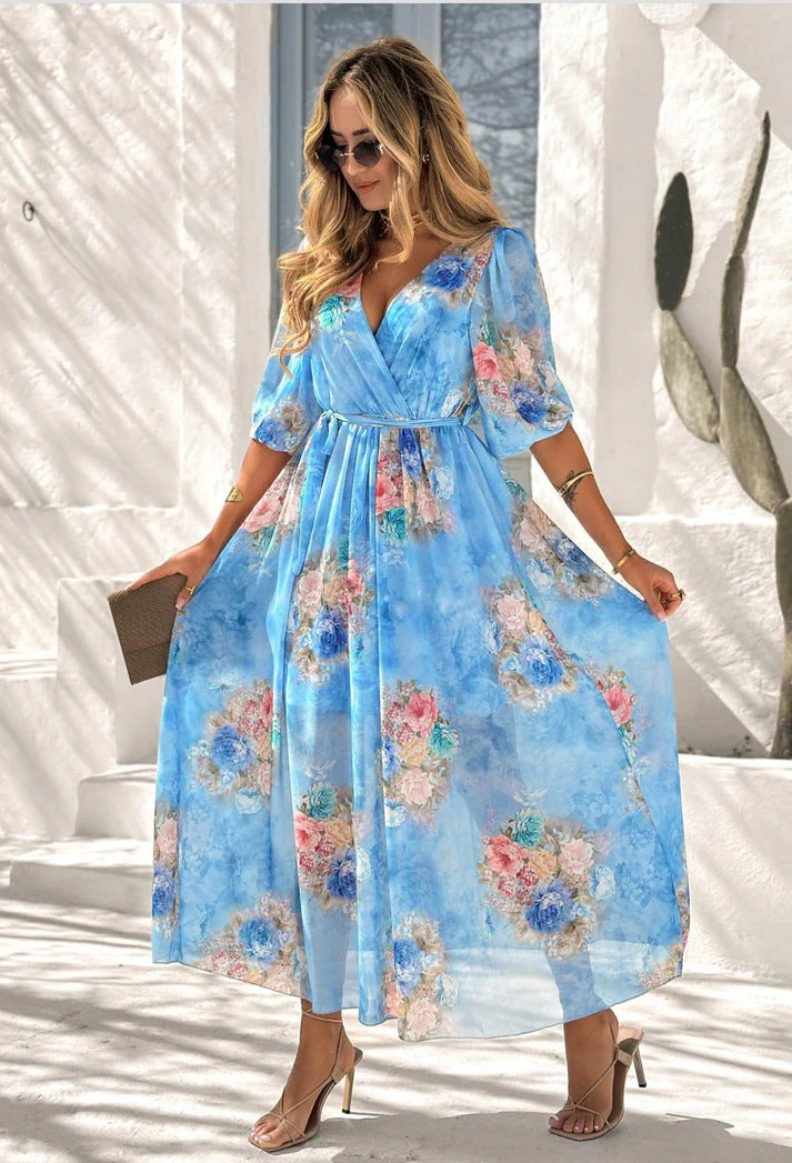 Elegantes Maxikleid für Damen mit floralem Chiffon und raffinierter Drapierung von berg-feldt
