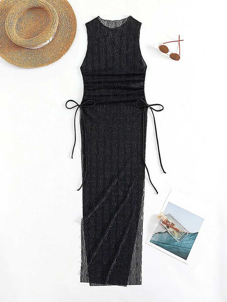 Robe longue Berg-Feldt pour femme avec design à volants spécial et cordon de serrage réglable à la taille