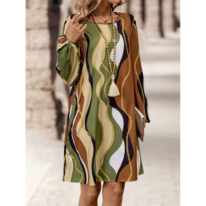 Abstrakt gemustertes Damen-Langarm-Kleid Berg-Feldt