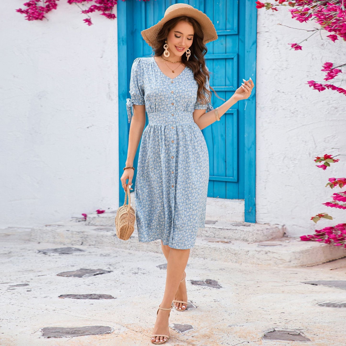 Robe midi Berg-feldt à imprimé floral et boutonnage intégral pour femme