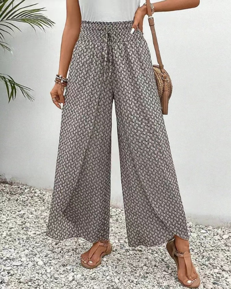 Pantalon Palazzo ample pour femme avec taille élastique et motif graphique de montagnes et champs