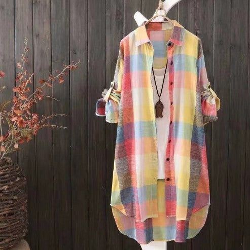 Chemise-blouse à carreaux pour femme, coupe décontractée oversize avec manches longues et manches retroussables Berg-Feldt
