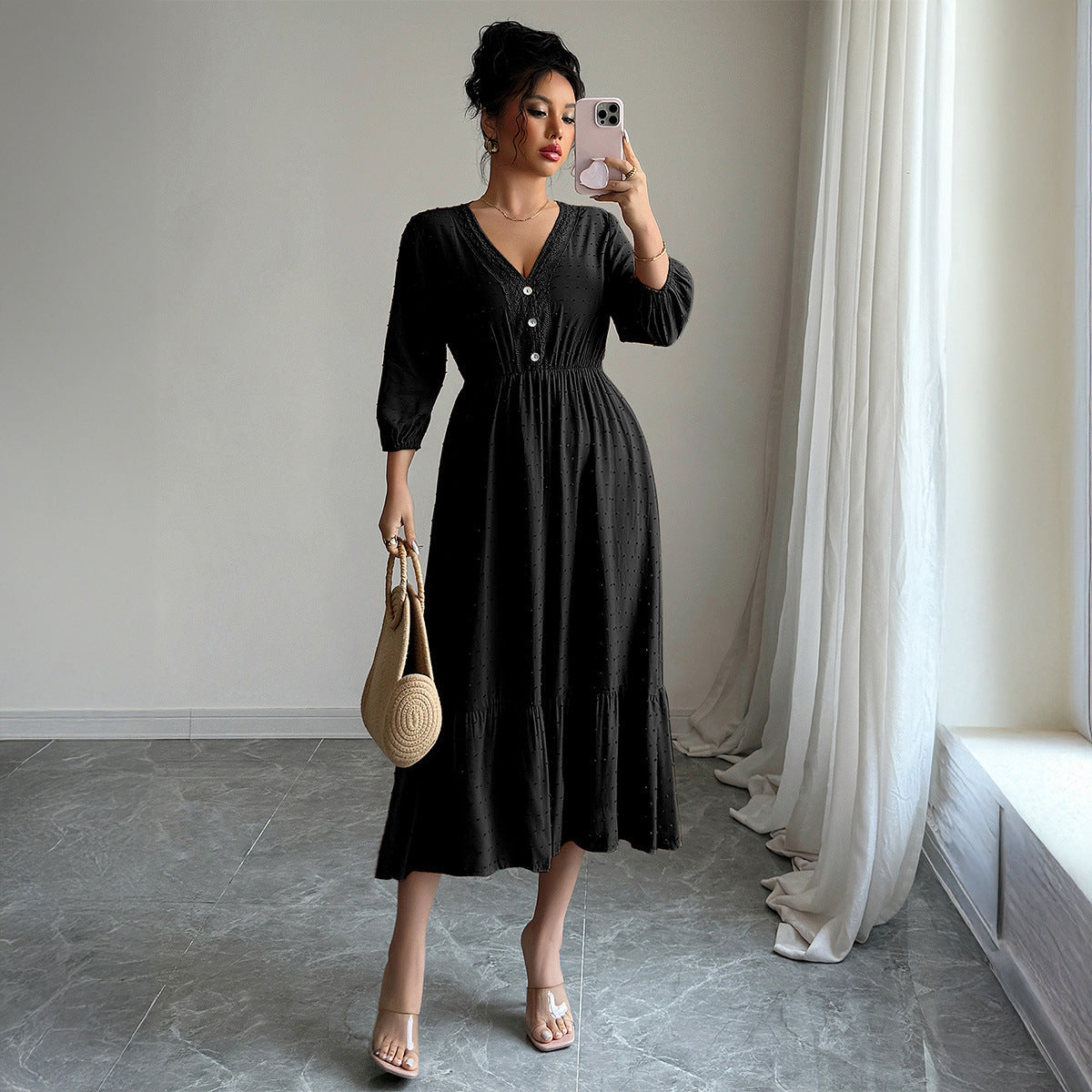 Robe midi Berg-Feldt à col en V et volants pour femme