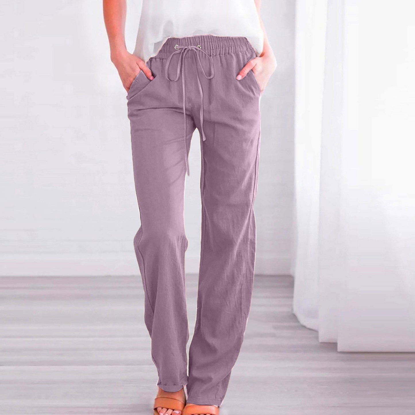 Pantalon en lin confortable pour femme, taille élastique et poches Berg-Feldt