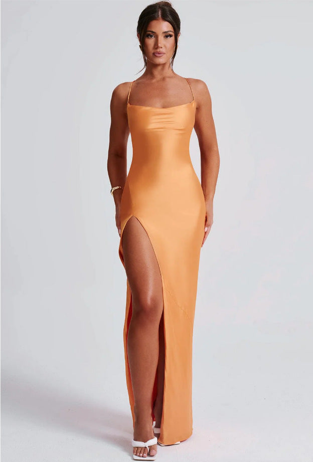 Damen Elegantes Maxikleid mit schmalen Spaghettiträgern und seitlichem Schlitz Berg-Feldt