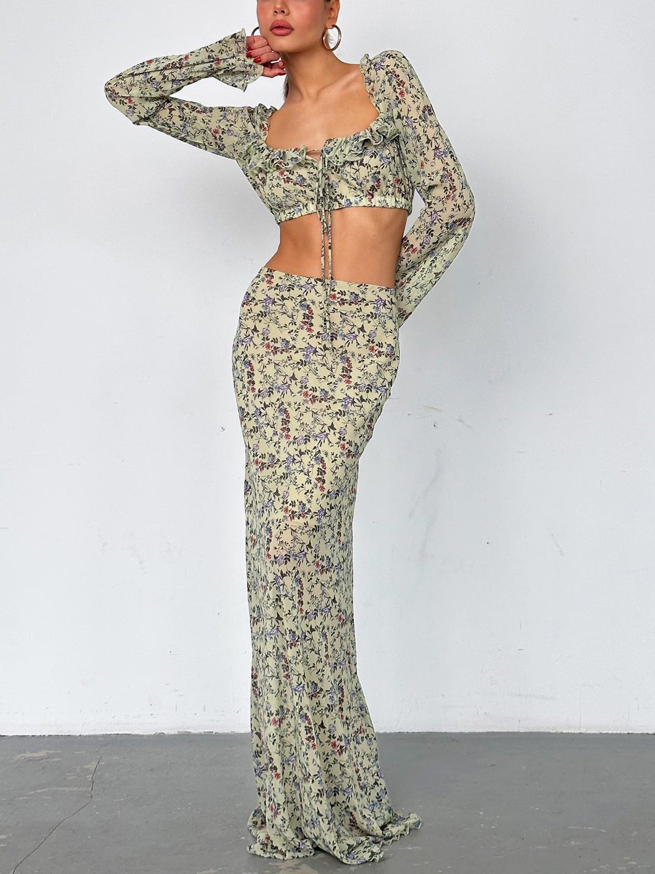 Ensemble robe et jupe longue à volants imprimé floral Berg-Feldt pour femmes