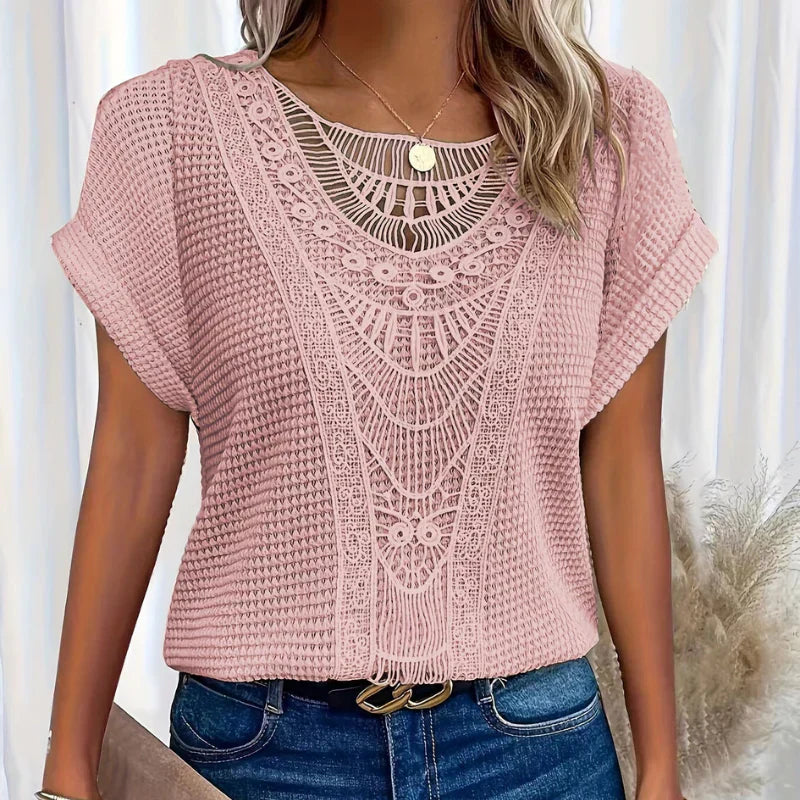 ALEYNA: Spitzenbluse aus Strickstoff