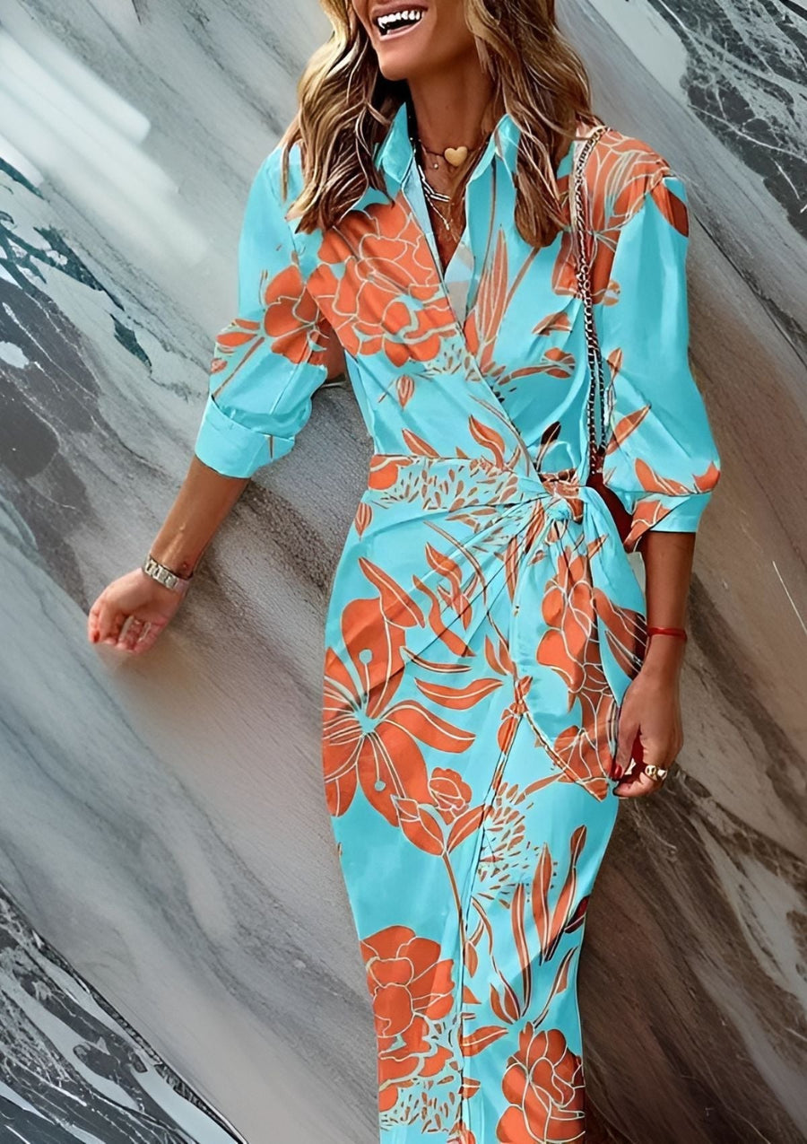 AZRA : Robe en satin nouée et imprimée