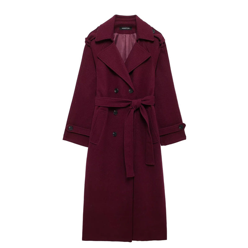 Berg-Feldt | langer Trenchcoat in elegantem Rot - stilvoller Wintermantel für gemütliche Abende