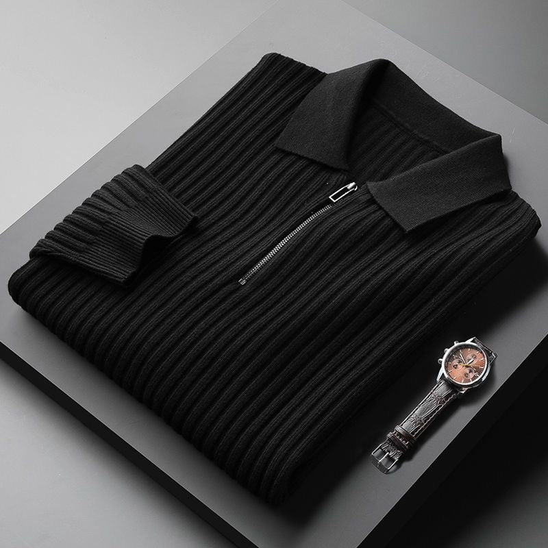 Polo-pull homme en maille côtelée fine
