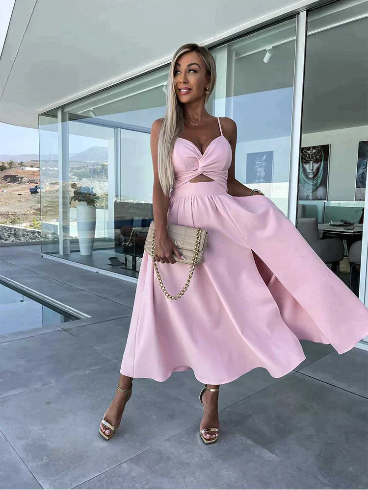 Robe mi-longue à fente latérale et découpe poche par Lea