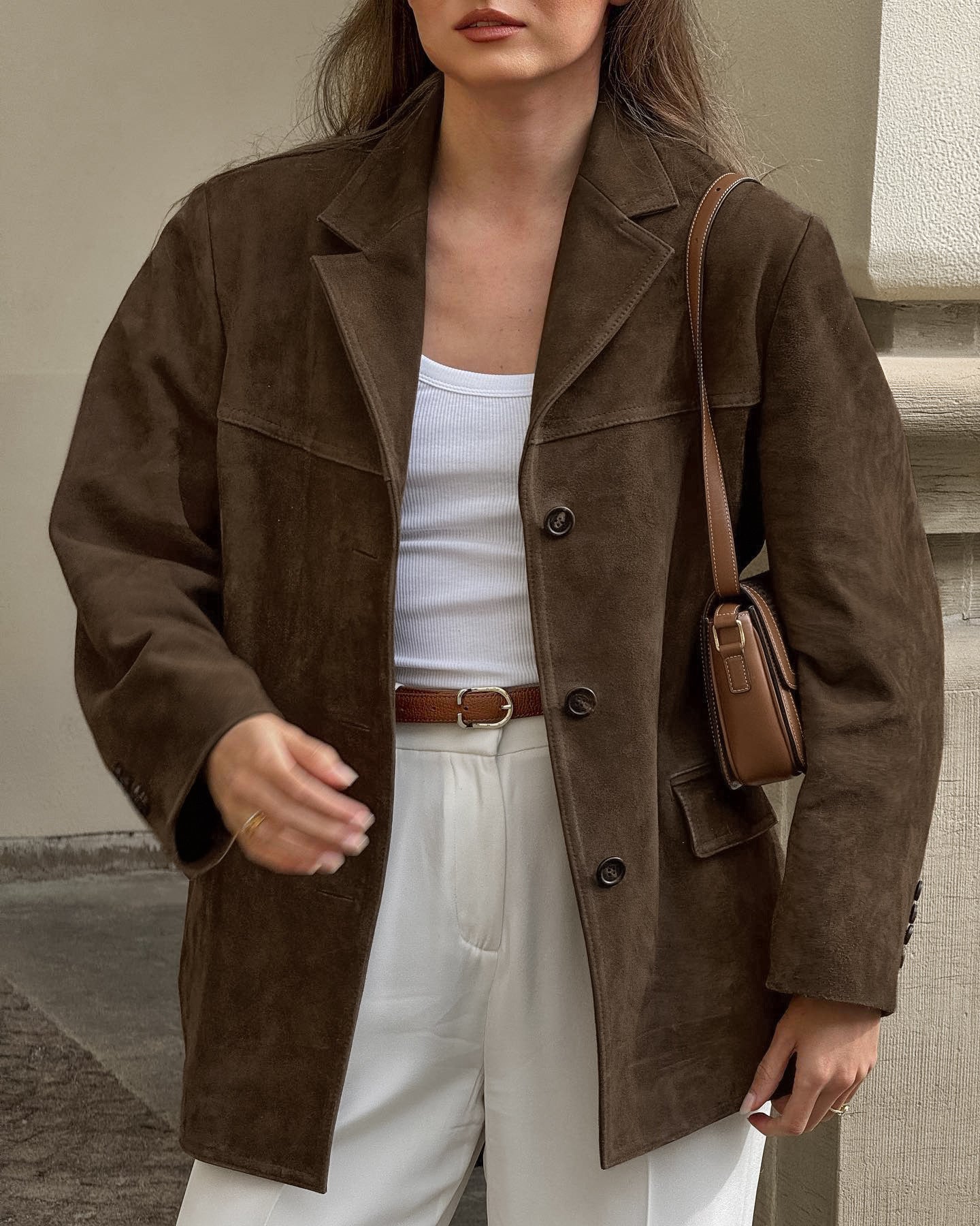 Berg-Feldt | Veste ample en daim avec revers en velours rétro Loise