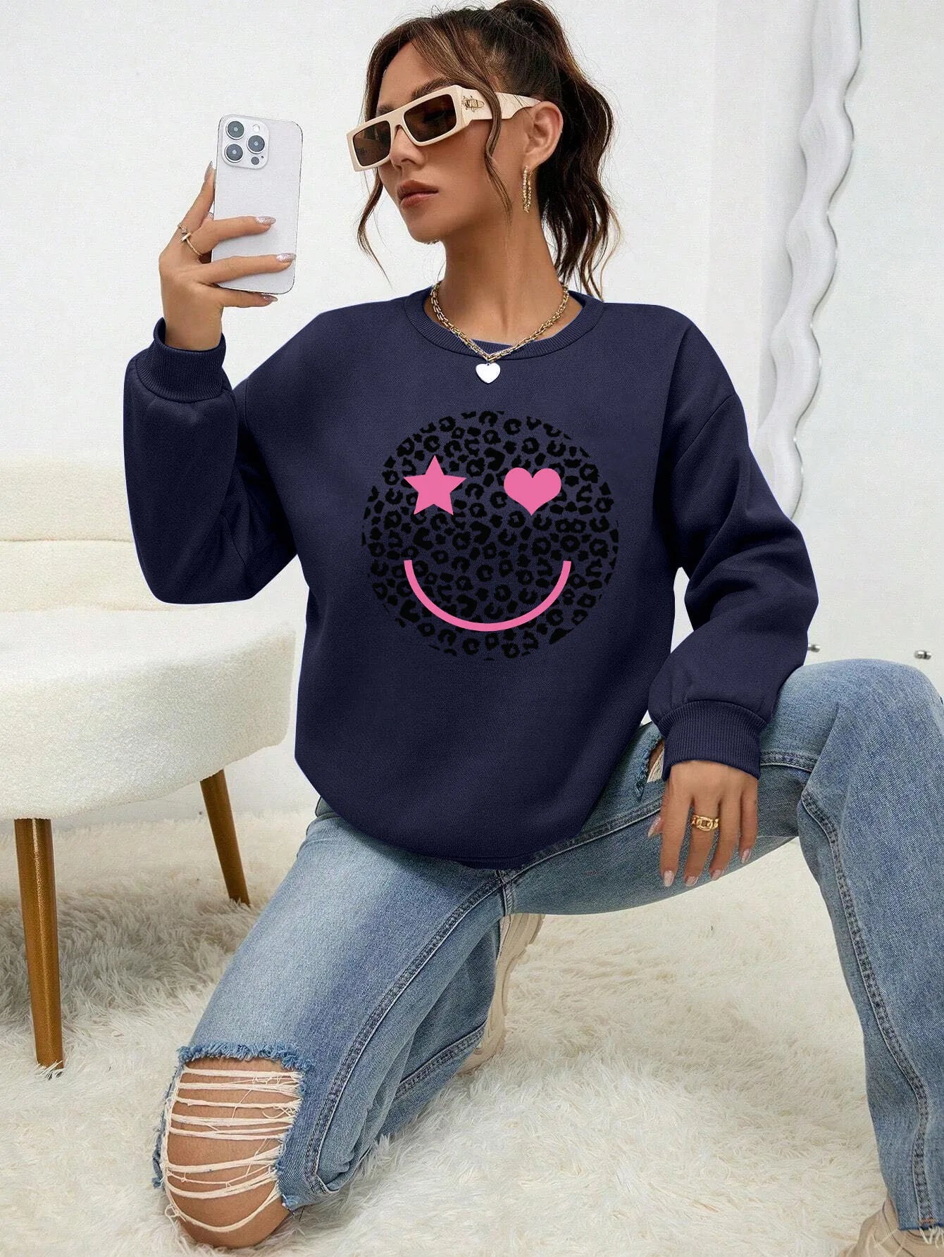 Berg-Feldt | Lässiges Sweatshirt mit Leopardenmotiv Baumwollmischung Trendy und Komfortabel