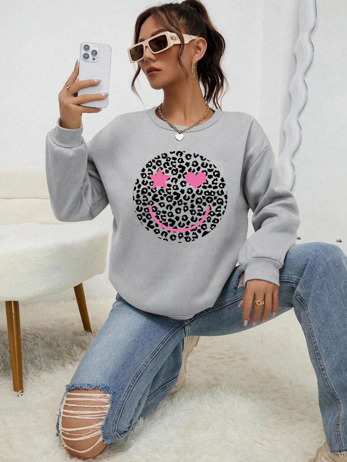 Berg-Feldt | Lässiges Sweatshirt mit Leopardenmotiv Baumwollmischung Trendy und Komfortabel