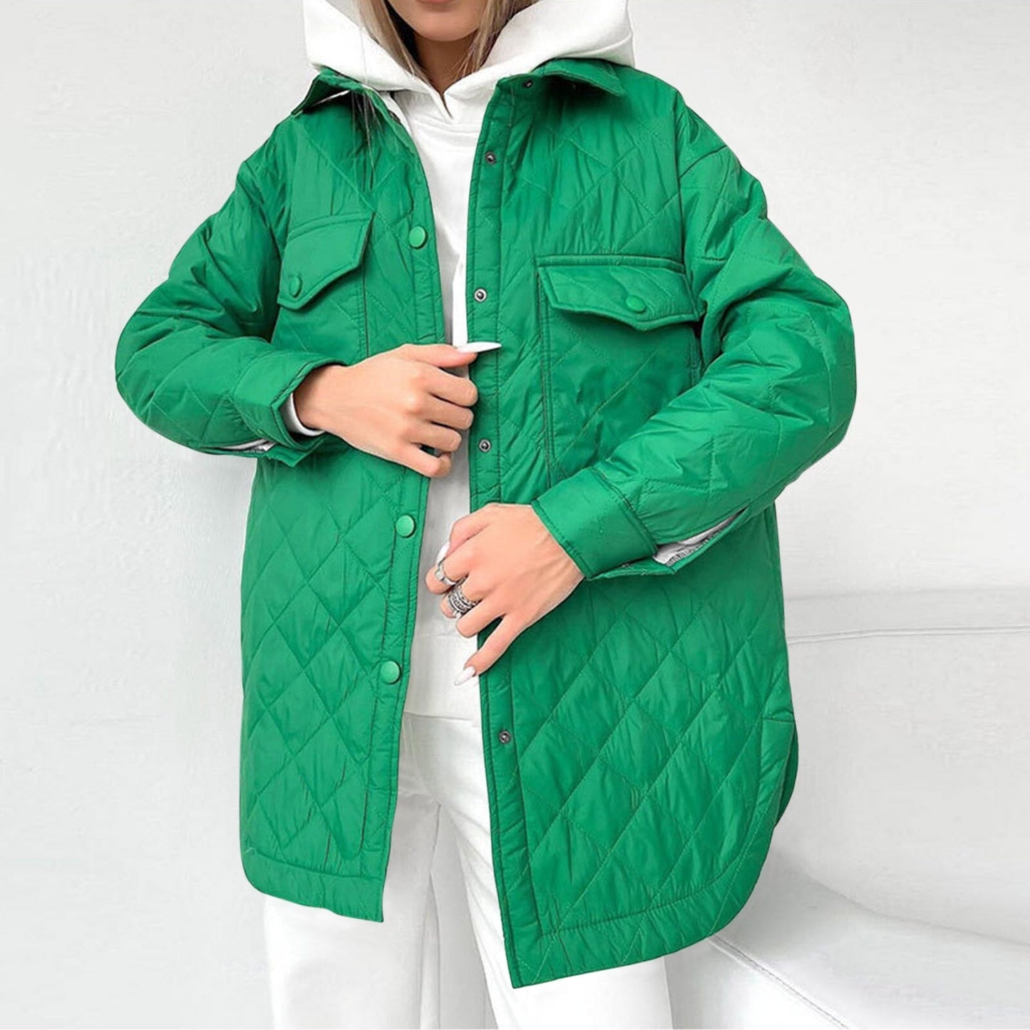 Berg-Feldt | Lange Steppjacke mit Druckknopfverschluss für Frauen Ideal für Den Winter
