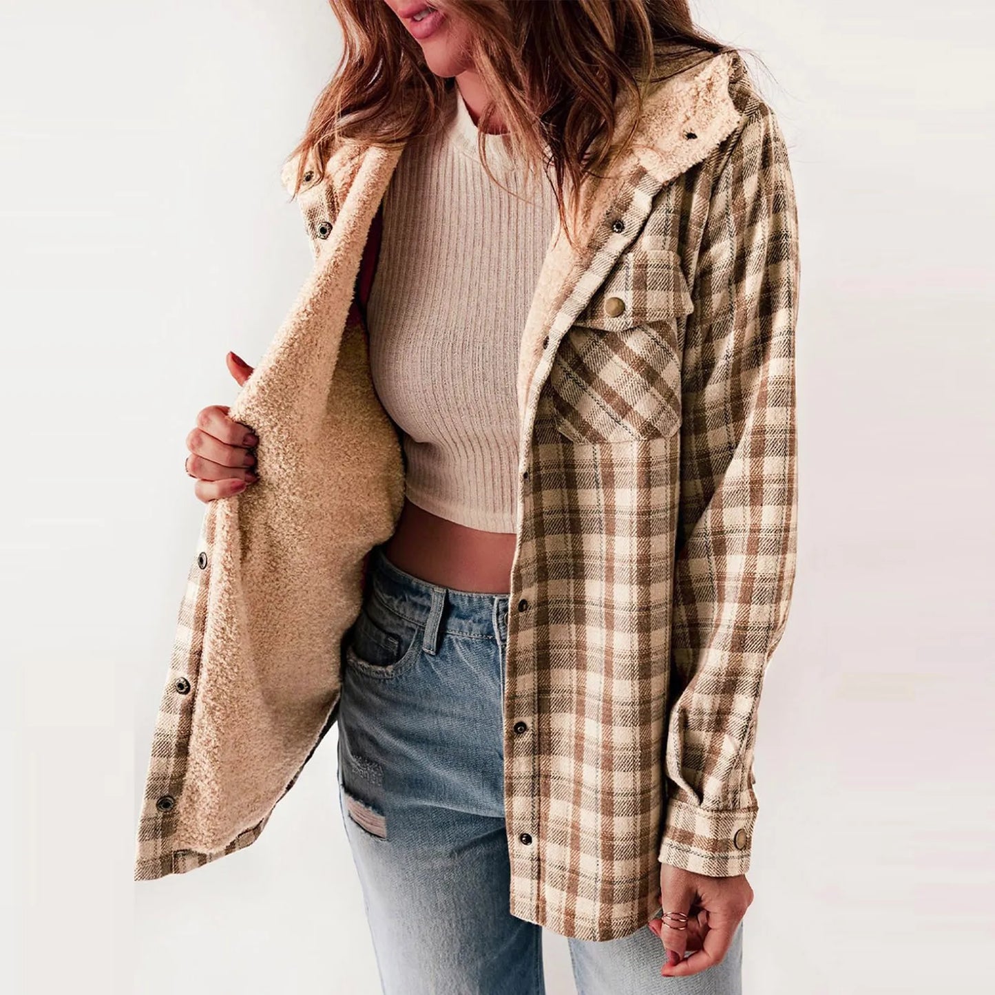 Berg-Feldt | Sherpa - Hemd Beige - Damen Gemütliche Flanelljacke