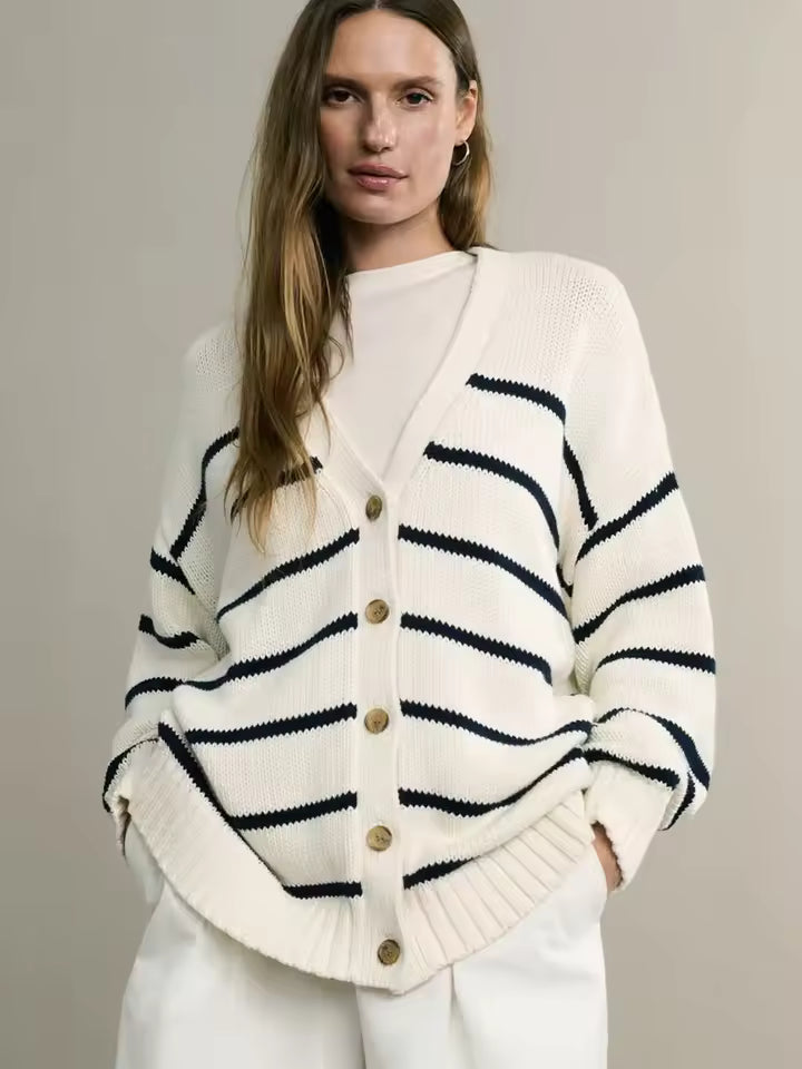 Berg-Feldt | Übergröße Damen Cardigan mit Streifen und Knöpfen