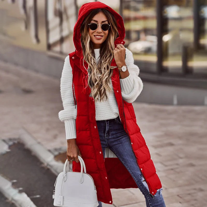 Berg-Feldt | Lange Pufferweste mit Kapuze Polyester Warm, Trendy