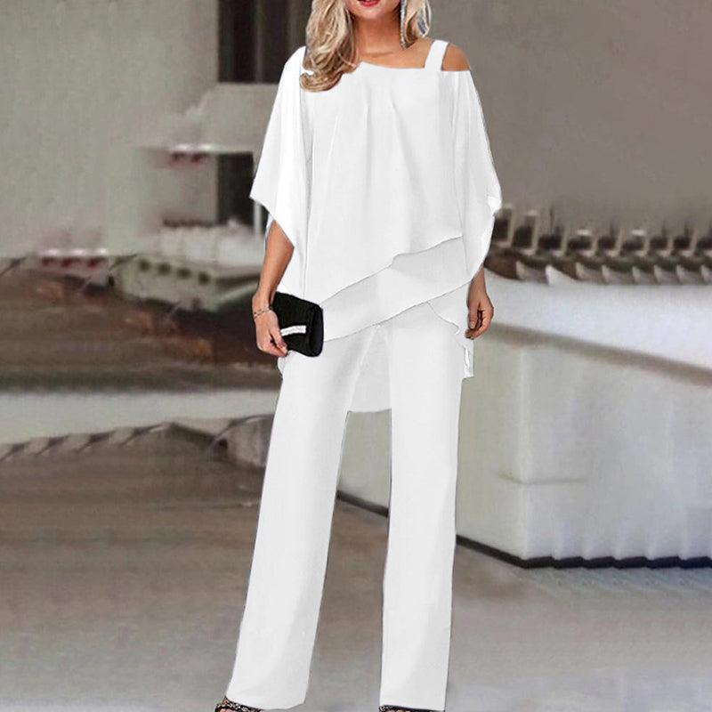 Pantalon Regina et haut à manches chauve-souris, design asymétrique