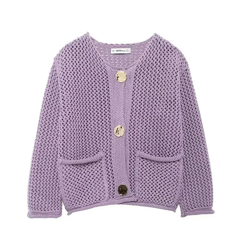 Berg-Feldt | Mesh Strick Strickjacke mit Fronttaschen
