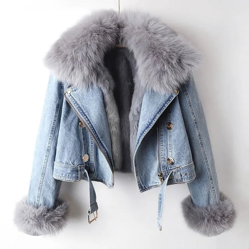 Berg-Feldt | Denim und Kunstfell Eleganz Jacke
