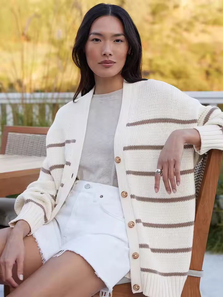 Berg-Feldt | Übergröße Damen Cardigan mit Streifen und Knöpfen