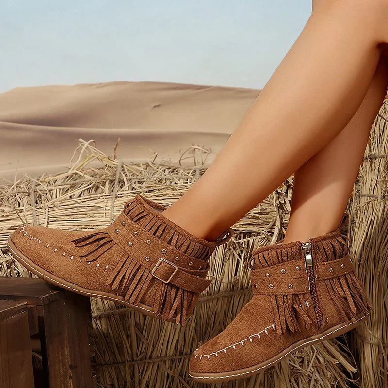 Berg-Feldt | Retro Kunstwildleder Schnalle Cowboy Stiefeletten