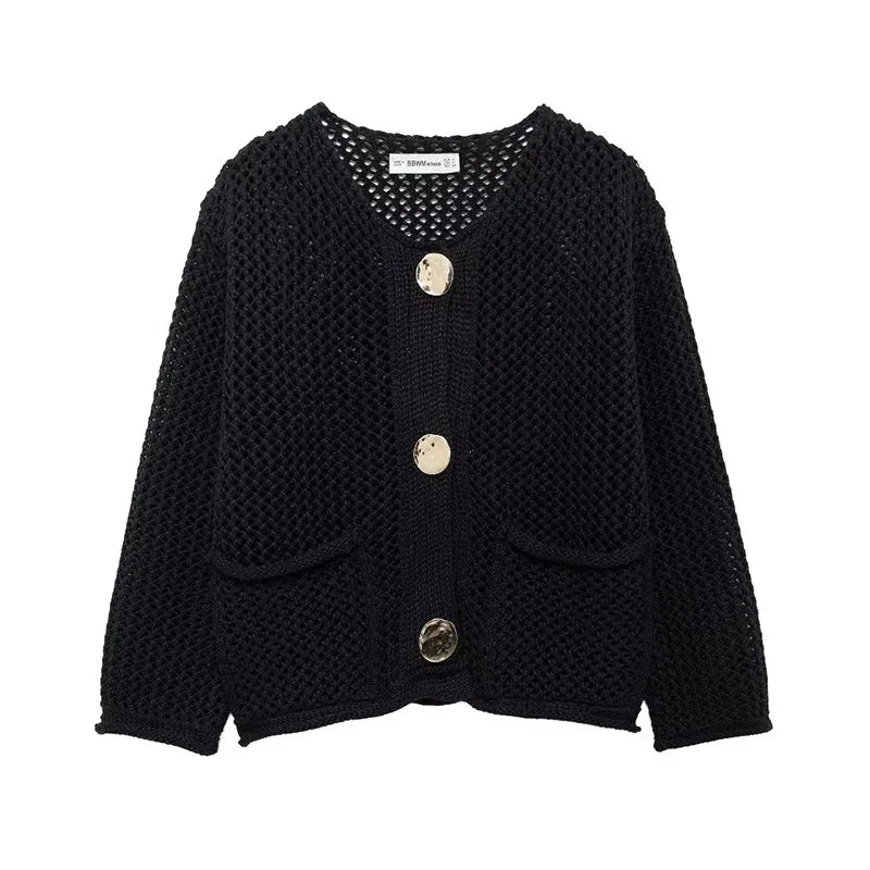 Berg-Feldt | Mesh Strick Strickjacke mit Fronttaschen