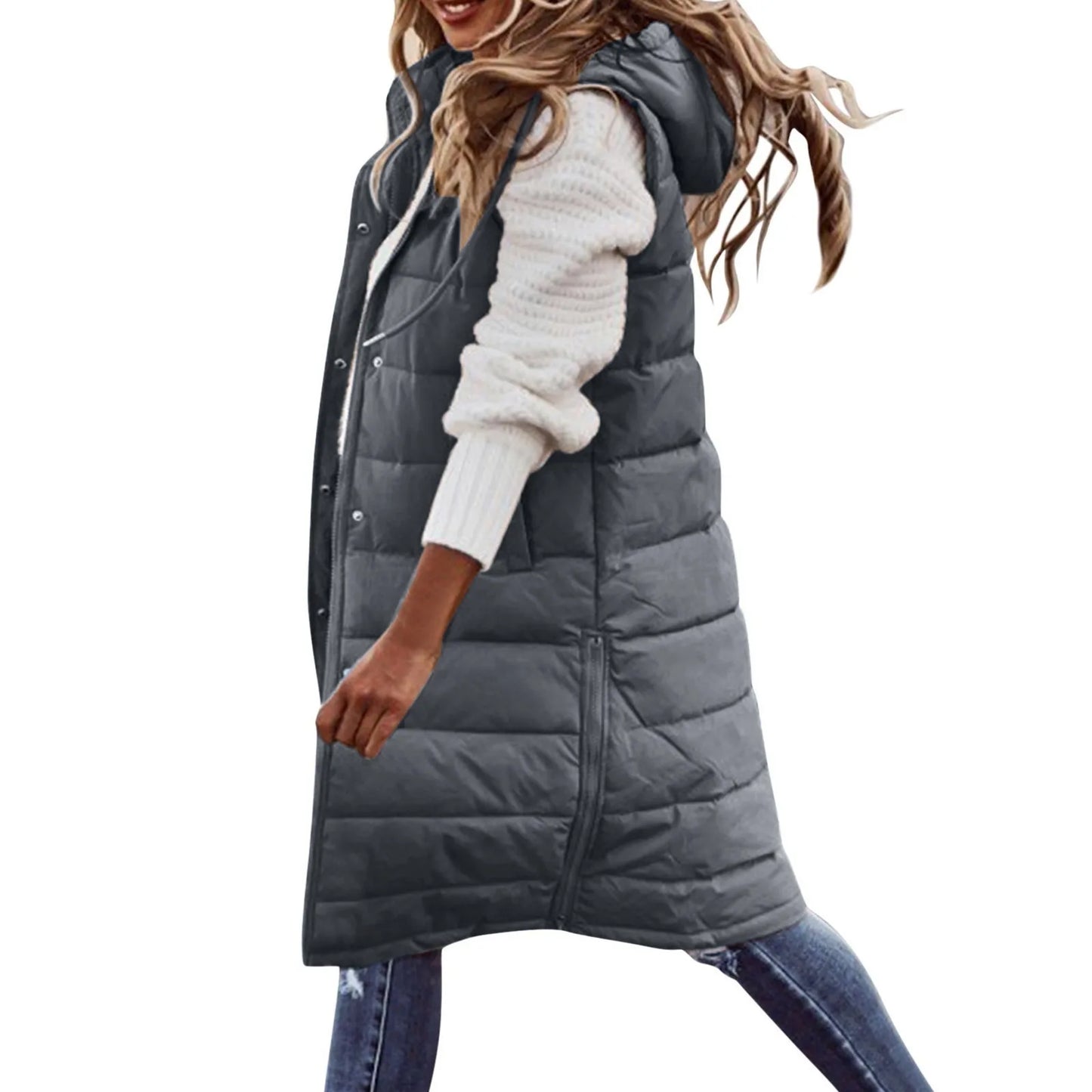 Berg-Feldt | Lange Pufferweste mit Kapuze Polyester Warm, Trendy