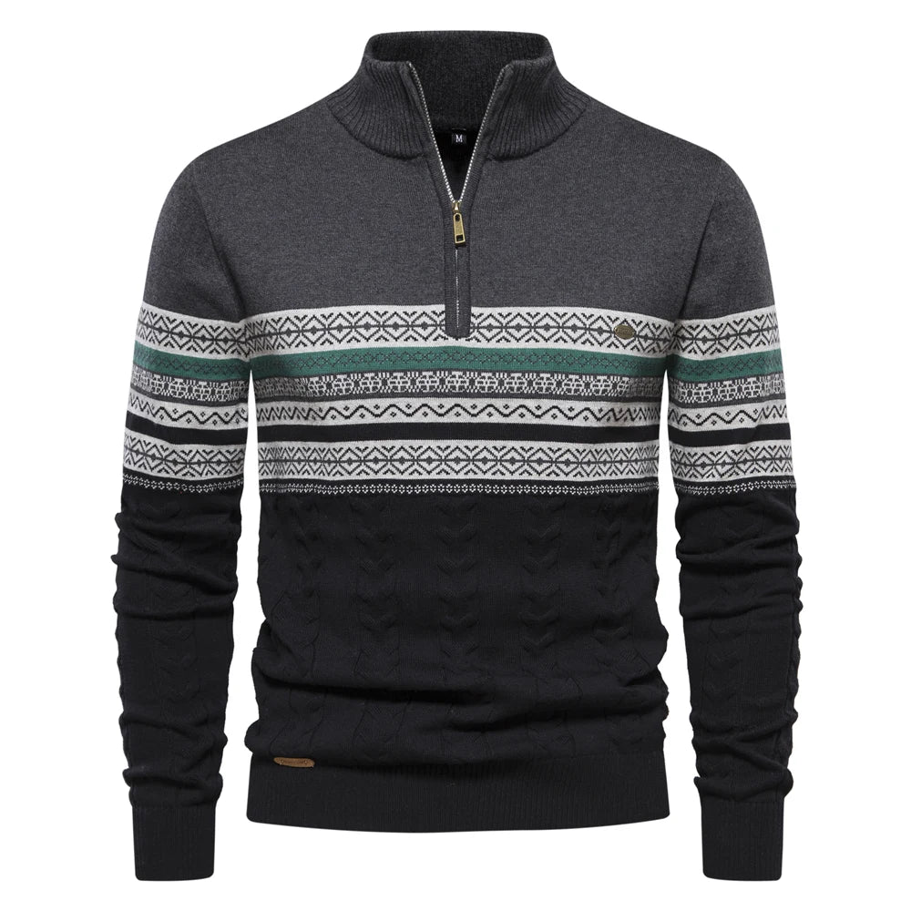 Pull-over d'hiver pour hommes à manches longues et fermeture éclair