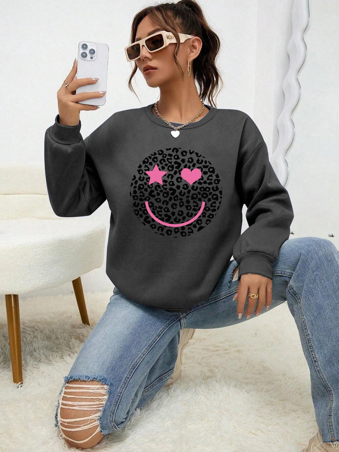 Berg-Feldt | Lässiges Sweatshirt mit Leopardenmotiv Baumwollmischung Trendy und Komfortabel