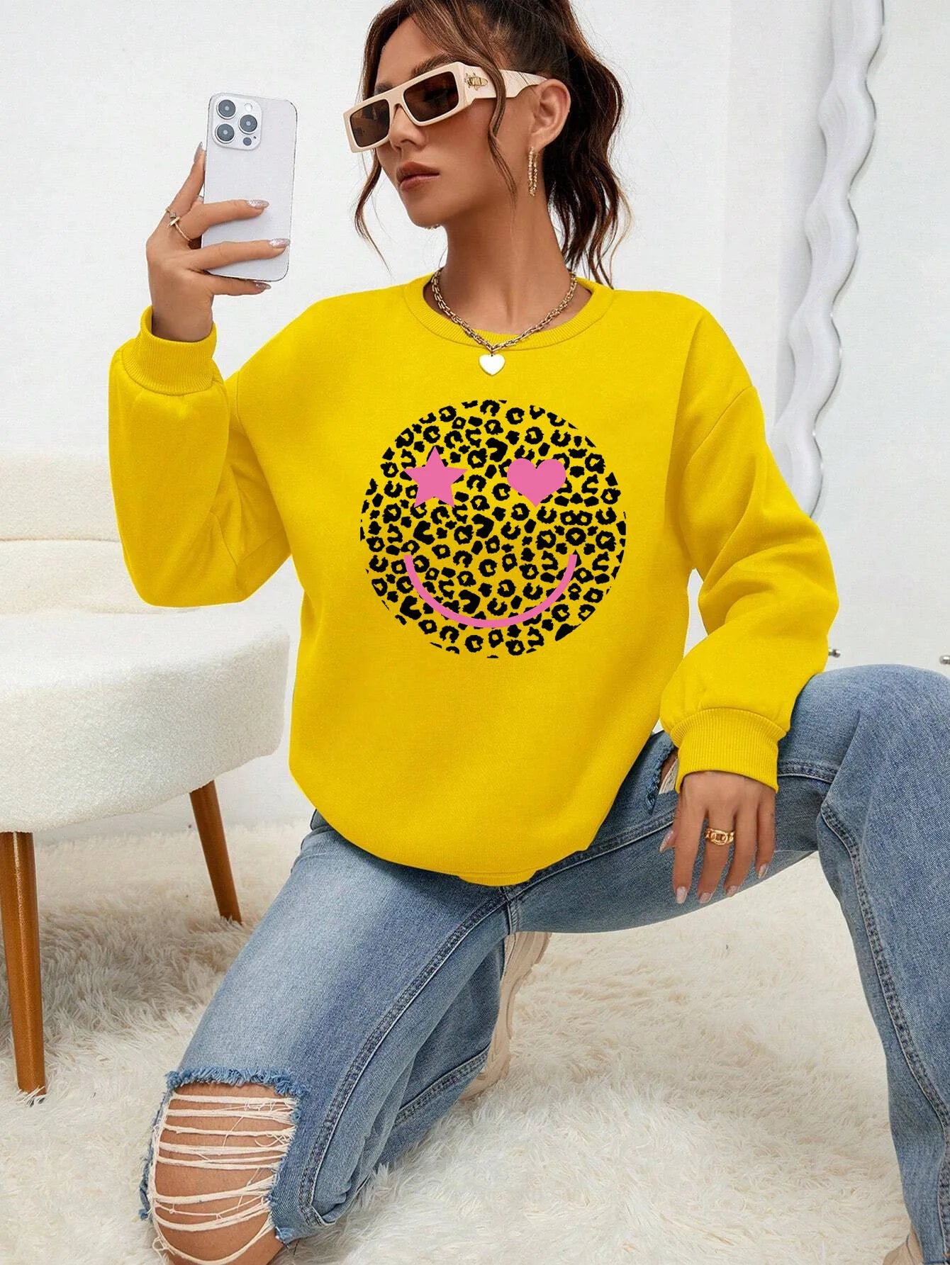 Berg-Feldt | Lässiges Sweatshirt mit Leopardenmotiv Baumwollmischung Trendy und Komfortabel