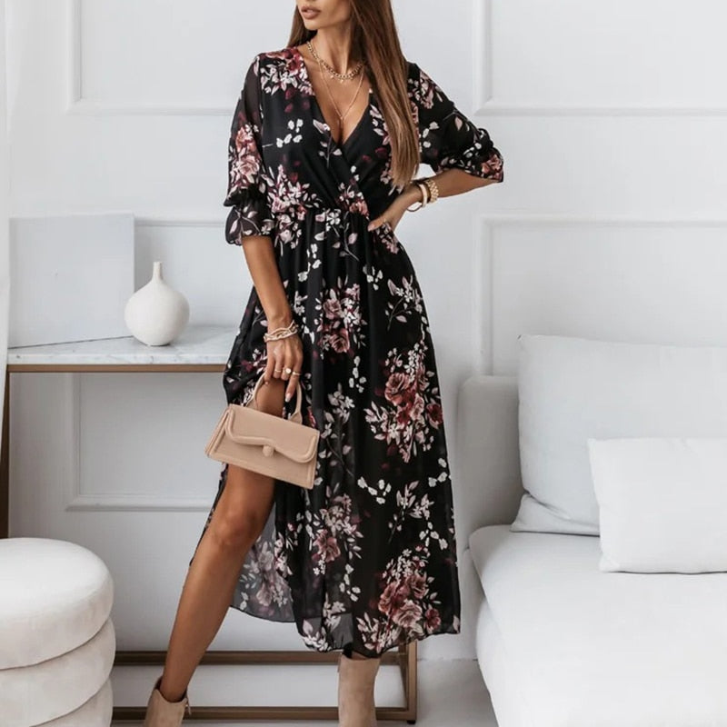 Robe midi Gloria avec fente à la jambe