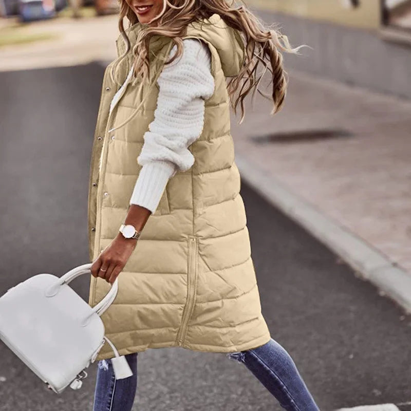 Berg-Feldt | Lange Pufferweste mit Kapuze Polyester Warm, Trendy