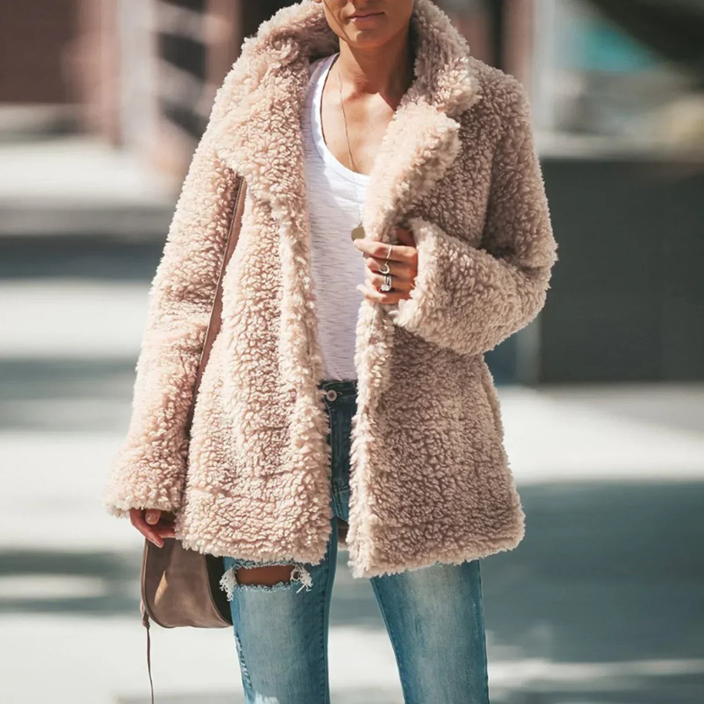 Berg-Feldt | Fleece Mantel Beige Bequem und Modisch