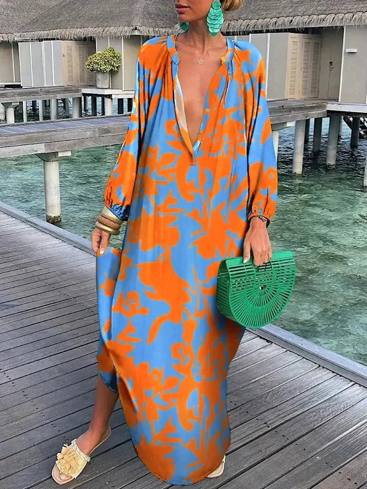 Robe longue Lisa : Manches longues, style bohème