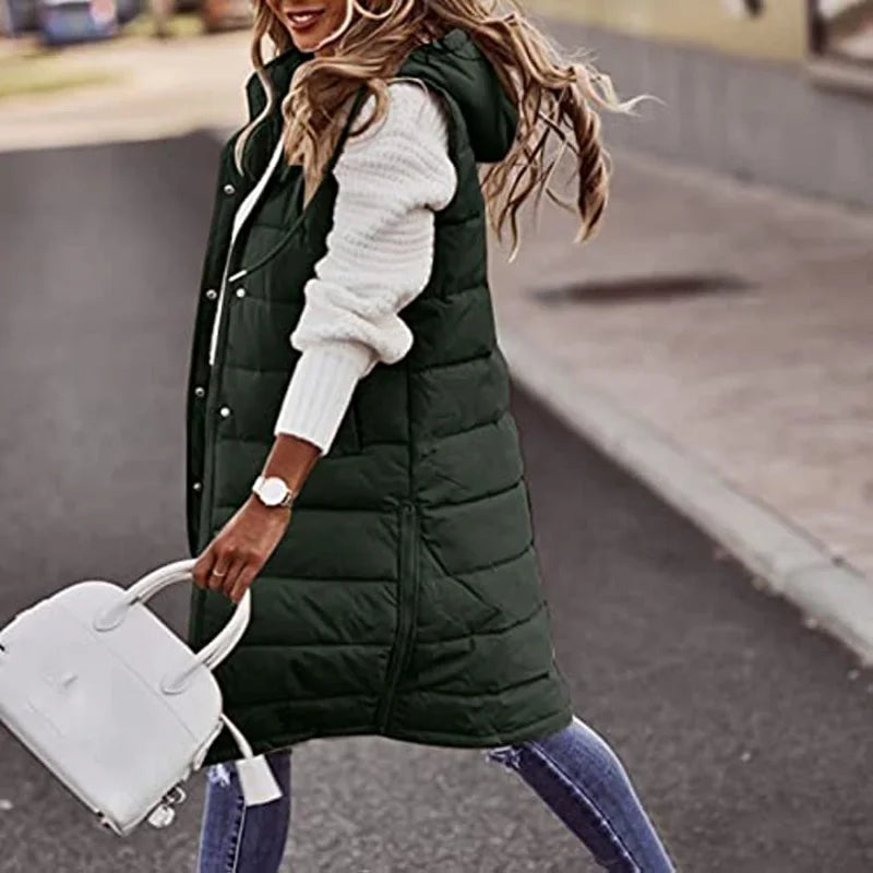 Berg-Feldt | Lange Pufferweste mit Kapuze Polyester Warm, Trendy