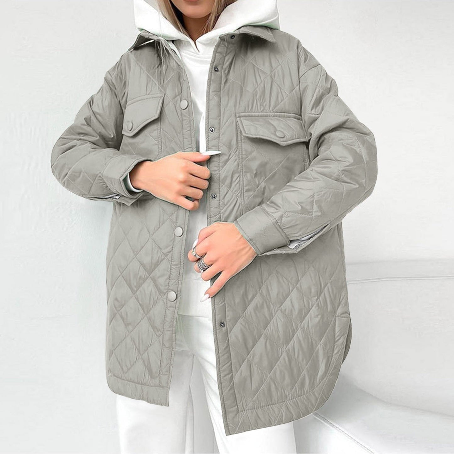 Berg-Feldt | Lange Steppjacke mit Druckknopfverschluss für Frauen Ideal für Den Winter