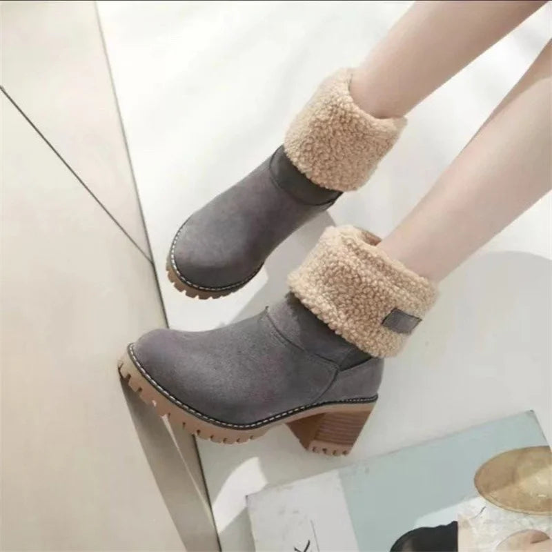 Berg-Feldt | Herbst/Winter Legere Quadratische Absatz Runde Zehen Blockabsatz Stiefel