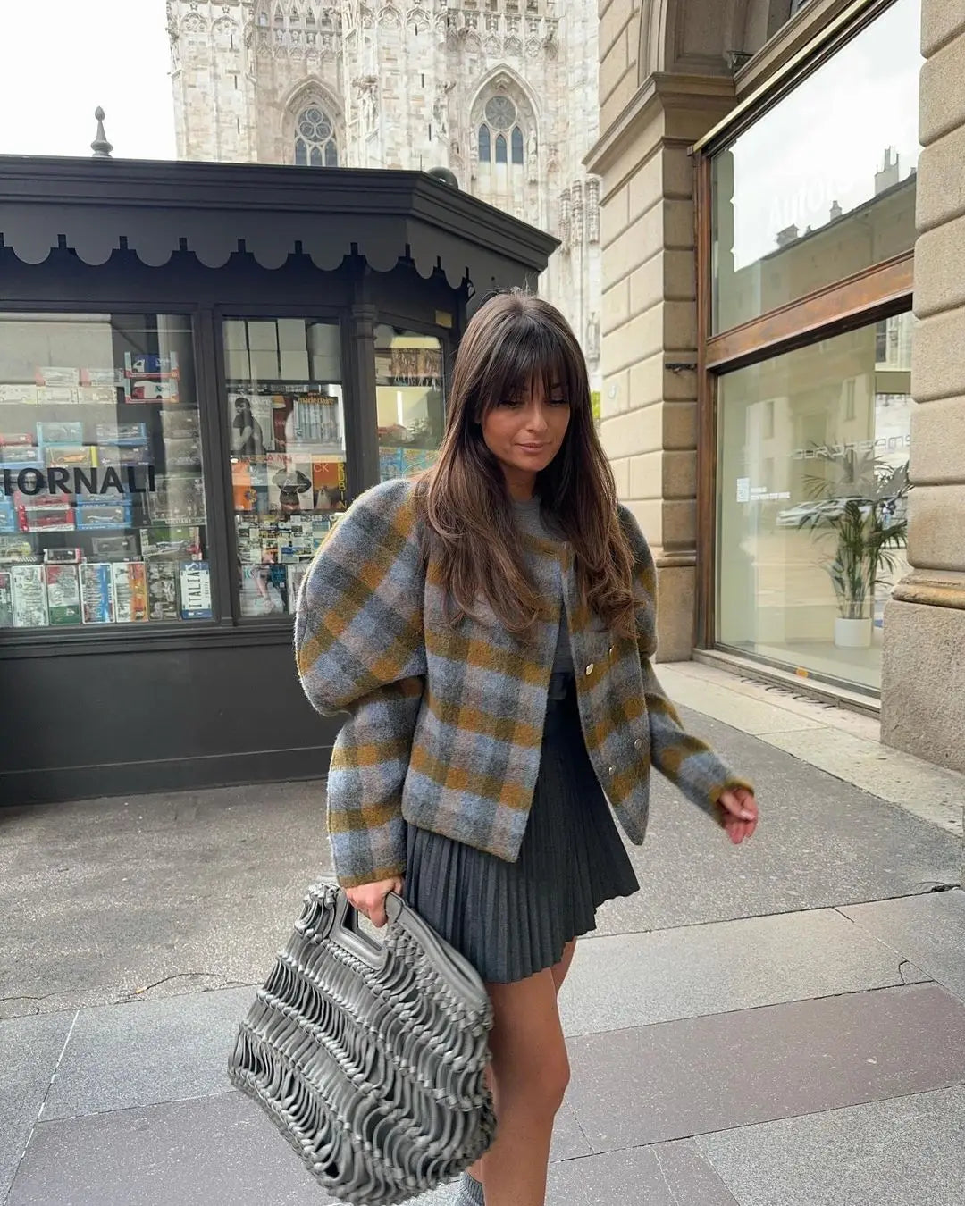 Berg-Feldt | Manteau vintage à carreaux - Manteau col rond