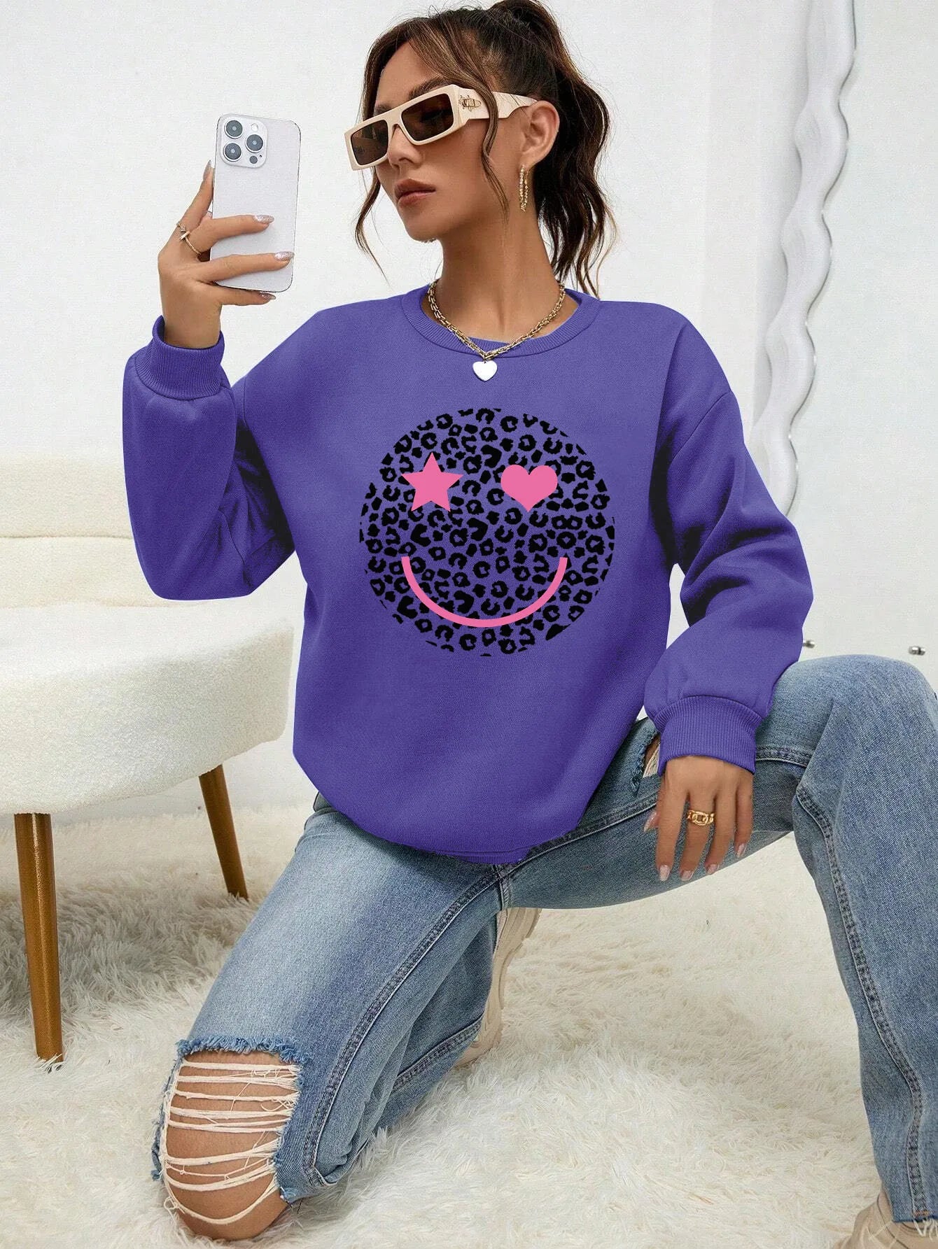 Berg-Feldt | Lässiges Sweatshirt mit Leopardenmotiv Baumwollmischung Trendy und Komfortabel